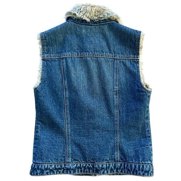 Gap Y2K Vintage Blue Denim Vest Size XS Faux Fur Lined Button Front Collared - Picture 2 of 8